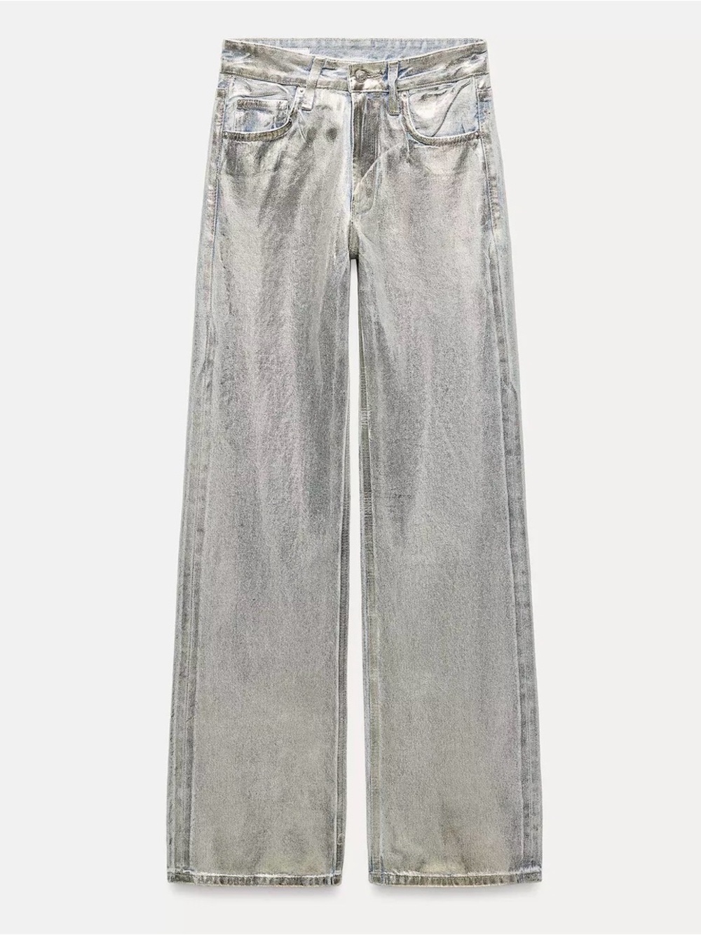 Zara Metallic Silver Wide-Leg Jeans